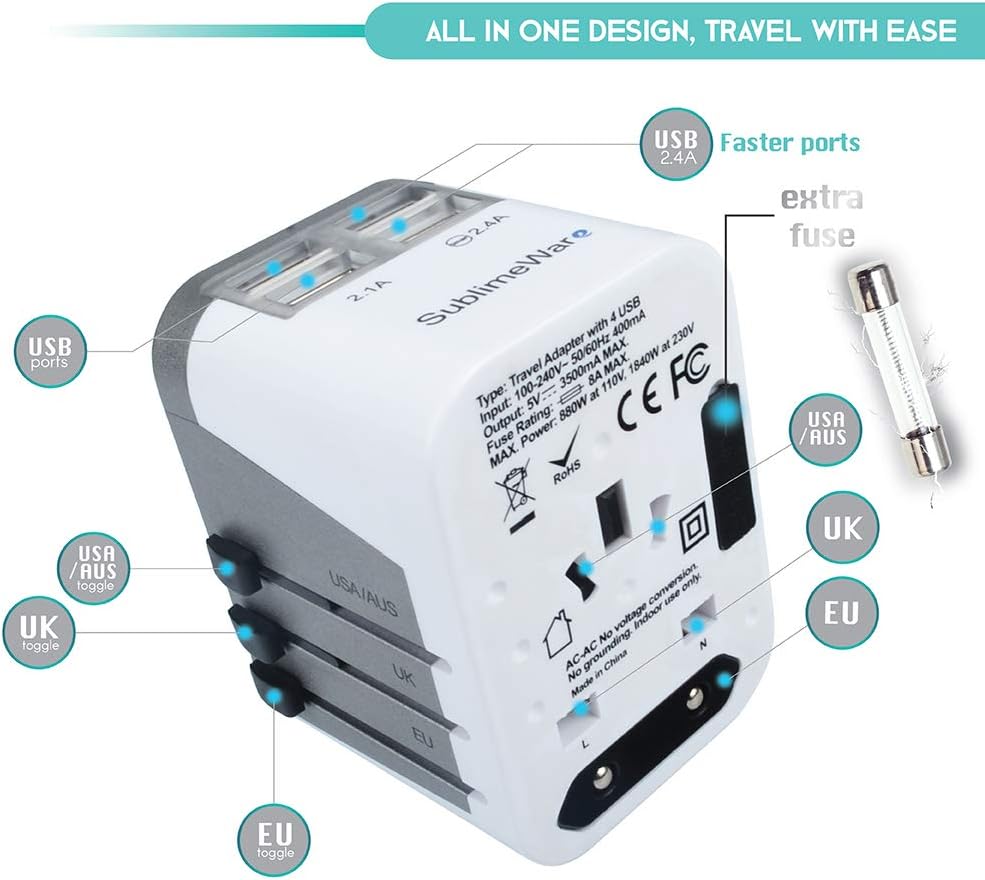 SublimeWare™ International Power Adapter - 4 USB Ports