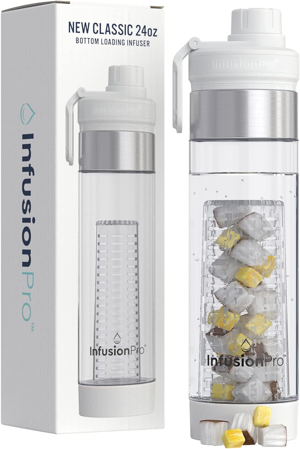 24 Oz Fruit Infuser Water Bottle with Flavor Infuser, 2 Pack, Flip Top Lid, Insulated Sleeve & Fruit Infused Water Ebook : Bottom Loading Water Infuser for More Flavor : Unique Gift Idea