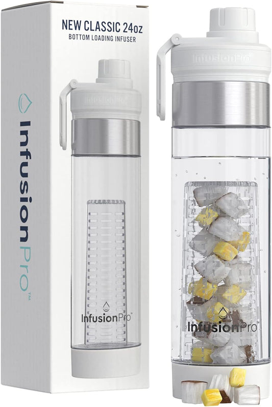 24 Oz Fruit Infuser Water Bottle with Flavor Infuser, 2 Pack, Flip Top Lid, Insulated Sleeve & Fruit Infused Water Ebook : Bottom Loading Water Infuser for More Flavor : Unique Gift Idea