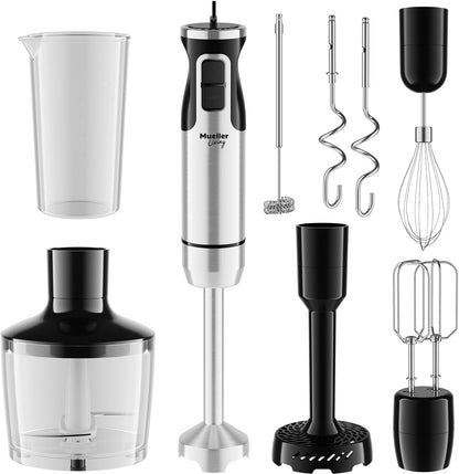 living Hand Blender, Immersion Blender, Hand Mixer with Attachments: Stainless Steel Blade, Whisk, Milk Frother