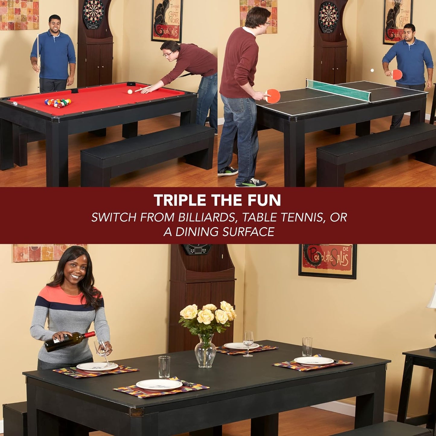 Hathaway™ Pool Table Set with Benches & Ping Pong