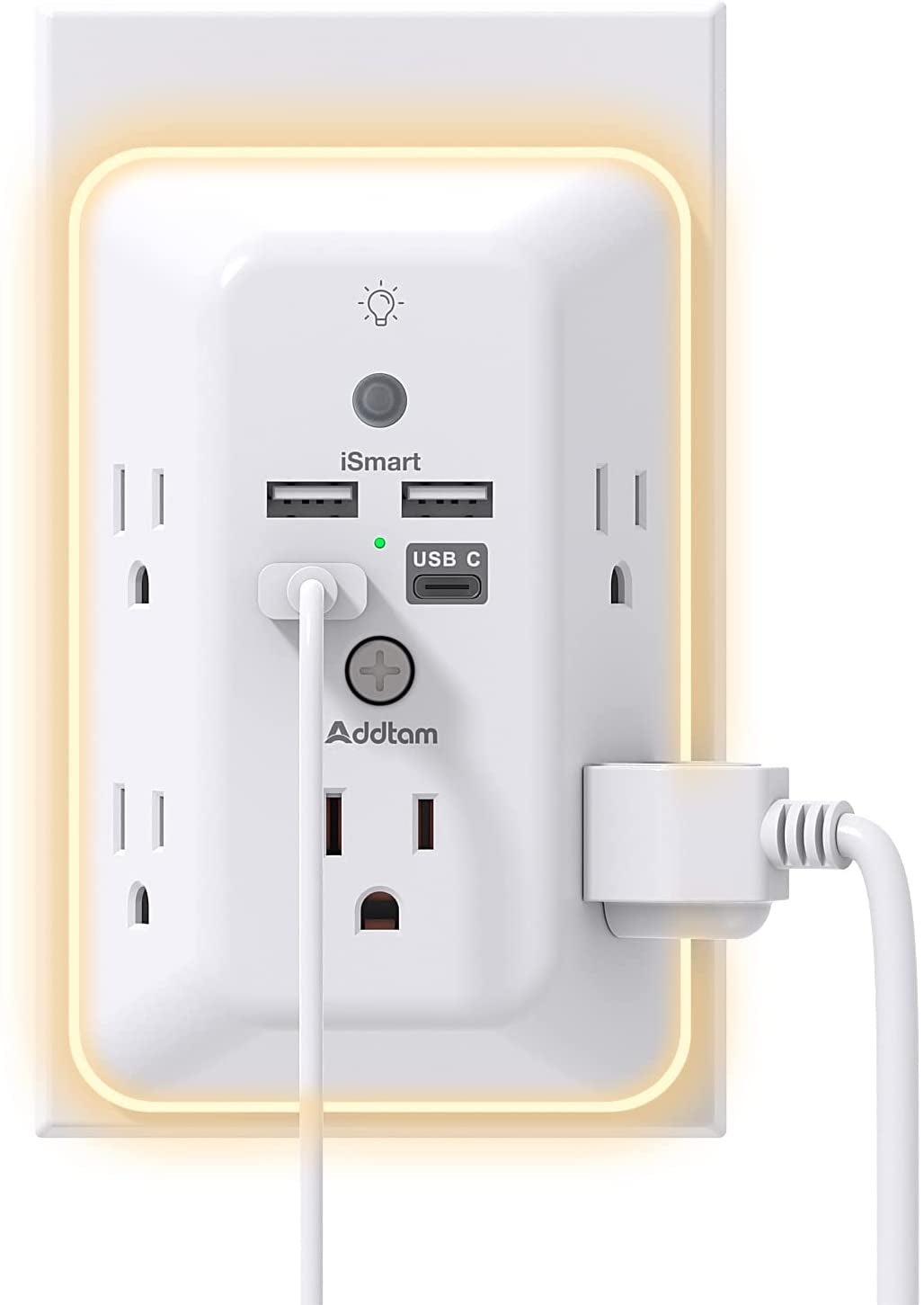 Surge Protector, Outlet Extender with Night Light,  5-Outlet Splitter and 4 USB Ports(1 USB C), USB Wall Charger Power Strip, Multi Plug Outlet for Home Office Essencials